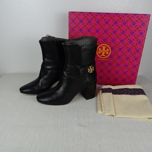 TORY BURCH Kira 70MM Booties Women's Boots Black Patent Leather 6.5 EUC - Picture 4 of 15